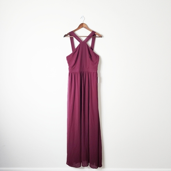 NWT Lulus Air Of Romance Burgundy Maxi Formal Bridesmaid Dress, Size XL - Picture 3 of 10